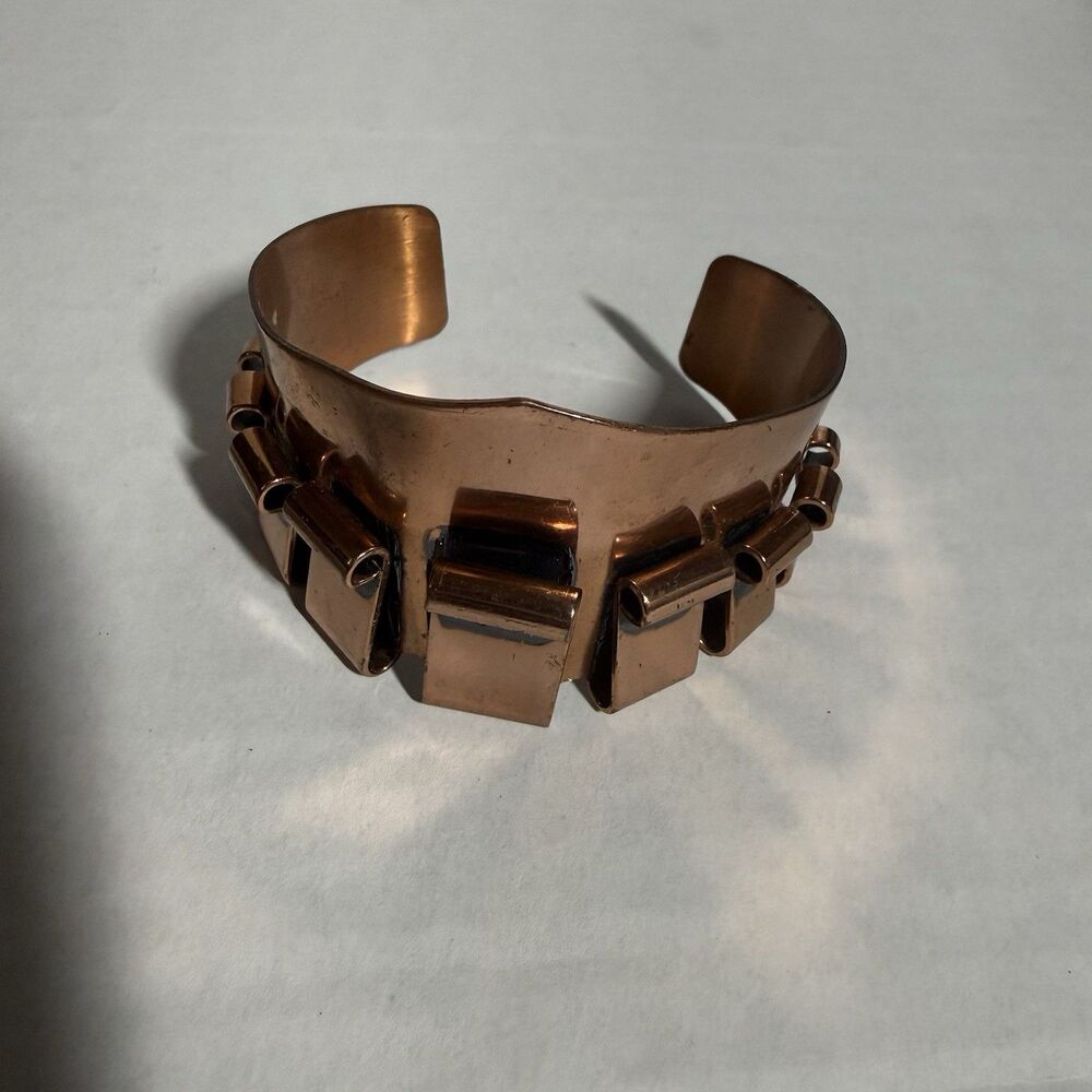 Vtg MCM Signed Renoir Modernist Copper Oxidized Cuff Bracelet Mid Century Modern - Picture 3 of 8